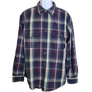Woolrich Mens Plaid Shirt XL Roll Tab Sleeve Pockets 100% Cotton Multicolor